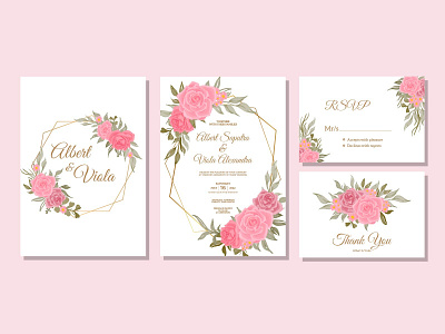 beautiful pink rose flower warecolor wedding invitation template rose
