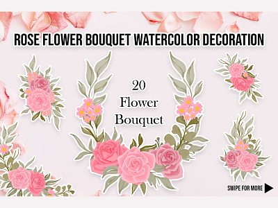 Rose Flower Bouquet Watercolor Decoration