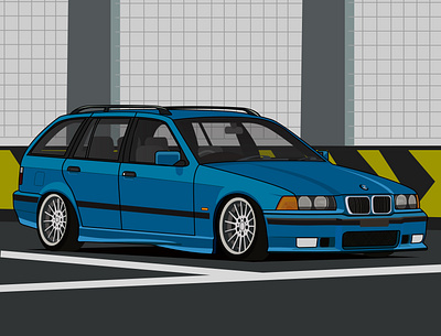 BMW E36 WAGON car design illustration