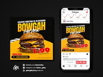 Burger Flyer and Poster For Social Media Promotions advertisement advertising banner banner ads banners burger feeds flyer flyer design food foodie instagram instagram banner junkfood poster poster design social media template template design