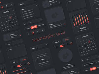 Neumorphic ui kit - dark mode design design system elements neumorph neumorphic neumorphism skeuomorph skeuomorphism ui ui design ui elements ui kit