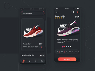 Nike Shoes - App Design android design app creative design dark mode neomorphic neomorphism skeumorphic ui kit