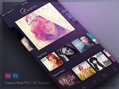 Creative Media App anroid music app music media music music application music ui psd music ui ui