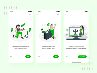 TrainMe-Onboarding Screens app application branding design diet exercise health illustration ios mobile onboarding trainers ui ux ux research walkthrough workout