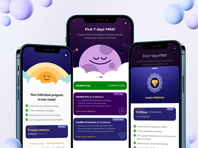MEDITE - Subscription Plans access features app application design gradient health illustration meditation medite mobile peace premium plan pro plan ui upgrade ux