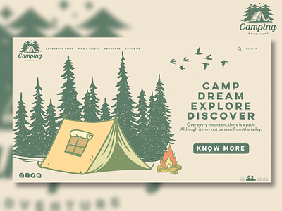 Camping Adventures Concept Website Design illustration logo magazine typography ui uidesign uiux ux webdesign website design