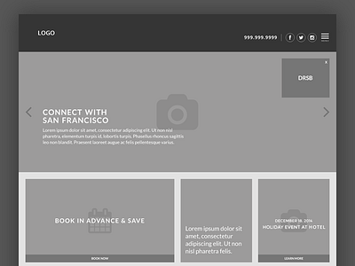 Hotel Homepage Wireframe grid layout modular web design wireframe