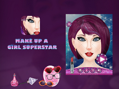 Make Up A Girl Superstar Mobile Game Promo Graphic digital art game design graphic design illustration kids game makup game