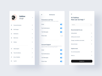 Profile/Accounts Page accounts app branding design help illustration logo mobile notifications page profile screen support ui ui design uiux user ux