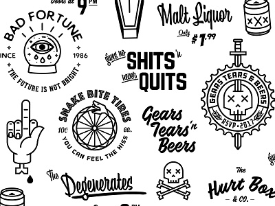 Gears, Tears & Beers Graphics badge beer branding eye hand identity illustration lettering line skull tattoo