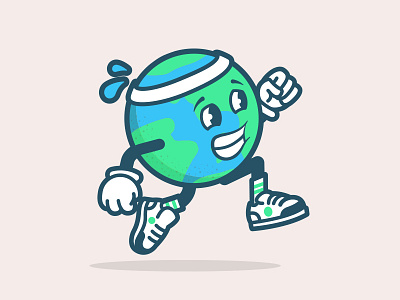 Global Running Day Julius brand character earth illustration logo run running