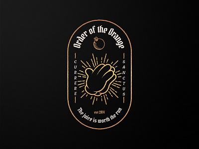 Order of the Orange - early concept badge brand character design hands illustration mark orange pray religious running typography