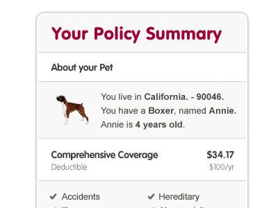 VPI Billing info - Policy Summary rightrail summary