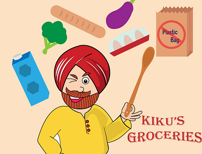 Kiku' Groceries design illustration logo rebound vector