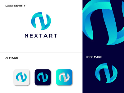 Nextart Logo animation app branding branding and identity business logo design icon illustration lettermark logo logo mark minimal minimalist modern typography unique vector web