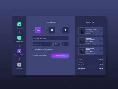 Checkout Process checkout daily ui dailyui dark dark theme design figma flat glow product ui web design webdesign