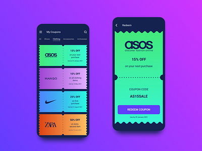 Redeem Coupon app coupon daily ui dailyui design flat gradient mobile redeem coupon ui ux web design webdesign