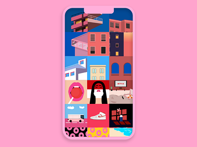 When they all come together. building collage donuts illustration instagram iphone logo minimal pink project shoes typo typography vector