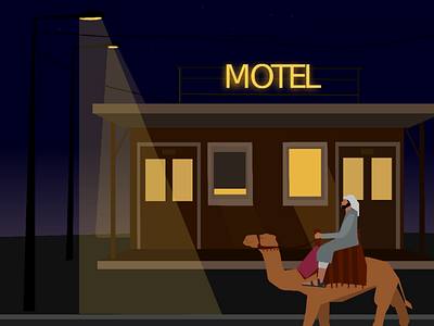 Rust and Regret. branding camel city desert evening hotel illustration light logo motel nature night portrait sky stars sunset town vector visual