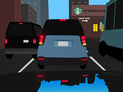 Drive Thru. art city coffee covid curfew illustration lockdown morning night road sky starbucks street town vector