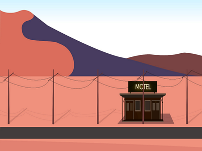 The Lost Motel. arab architecture branding building desert hills illustration kuwait logo motel mountains road sand sky street sunset ui ux vector