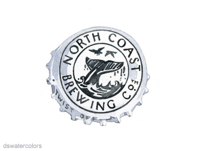 N for North Coast Brewing Co. beer bottlecap illustration watercolor