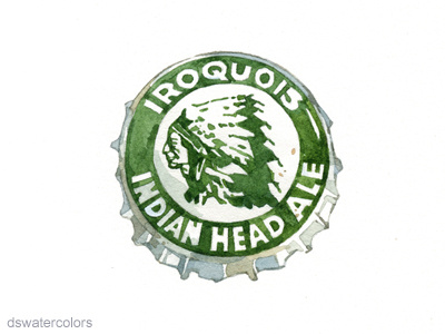 I for Iroquois (Indian Head Ale) beer bottlecap illustration watercolor