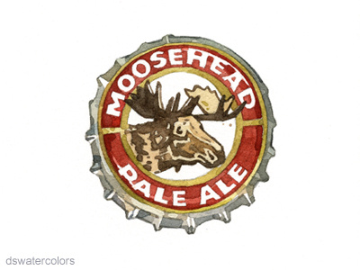 M for Moosehead Pale Ale beer bottle cap illustration watercolor