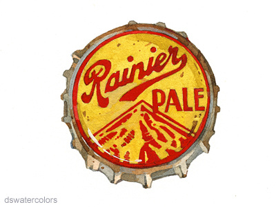 Ranier Pale Bottlecap - watercolor beer bottlecap watercolor