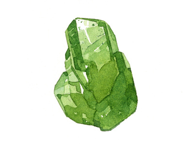 O for Olivine crystal illustration mineral painting watercolor