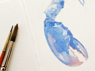 Blue Lobster lobster painting watercolor wip