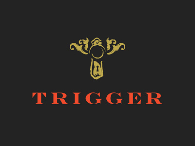Trigger Logo (Final) antique bold doorknob edgy gun key logo metaphor ornament smoke tough trish ward