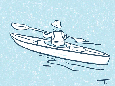 Kayaker blue handmade illustration kayak paddle simple sport summer two color water