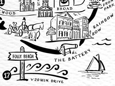 Map Sneak Peak 1 beach boat charleston cintiq city horse house illustration illustrator map palm wedding