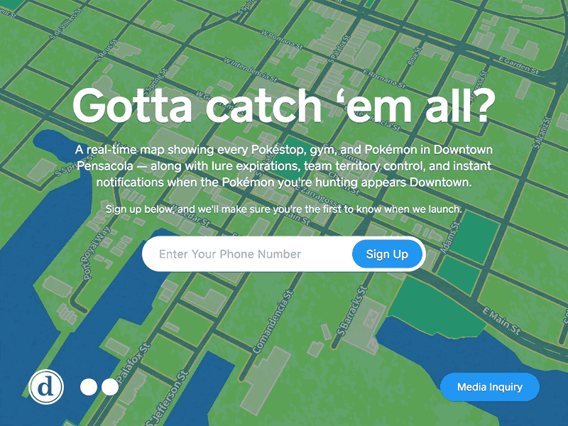 Downtown Pokémon application development downtown fl mapbox marketing motion pensacola pokemon pokemon go ui web design