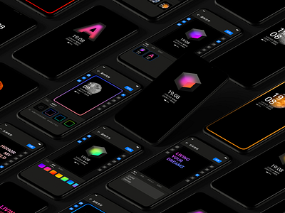 Mobile Phone AOD Design app art black blurry control experience glass icon material matte mobile neon planet screen settings time translucent ui ux