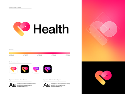Health Logo app brand gradient health heart icon illustration logo motion record superposition ui ux
