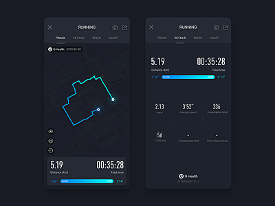 Running Result Page 01 black blue data form icon logo map movement running ui