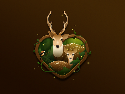 Deer And Bird bird deer father forest heart icon mother ui ux vintage