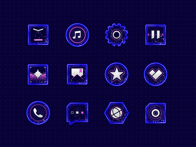Science Fiction Theme Icon Design album app browser calendar camera dial fui heart icon mail music safety setting sms store ux