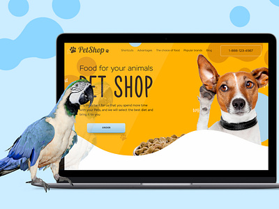 The first screen of the landing page is for Pet Shop design online store shop ui ux web