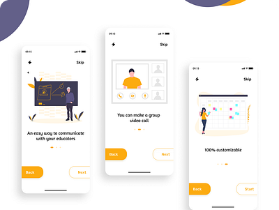 Onboarding Screens app buttons cards clean colors design educators figma flat flatdesign ios mobile mobileapp onboarding online ui uiux ux vector