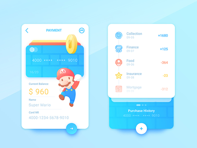 Mario's credit card app card cartoon china coin game mario pay payment super mario ui