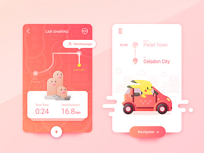 Pokemons is everywhere #051 app car car sharing dugtrio icon map pikachu share taxi ui