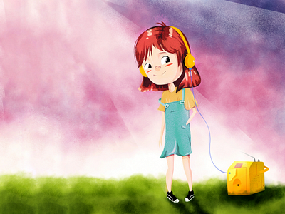 Listen to radio art cartoon character character design cute design girl illustration radio young