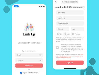 Link Up meet app app design flat minimal ui ux