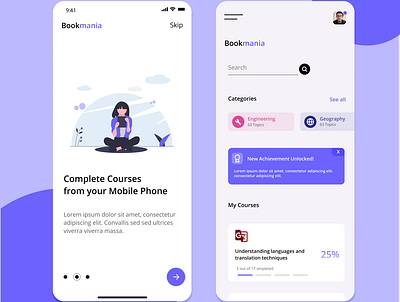 Bookmania app design flat illustration minimal ui ux