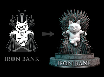 Vector to 3D 3d bank cat character illustration iron iron bank modeling monobank swords throne vector