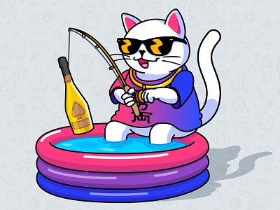 The cat with a fishing rod in a pool cat character fishing mascot mascot design