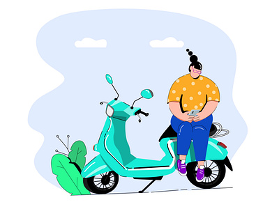 Motorcycle girl 2d character desig flat girl illustration motorcycle shot ui vector